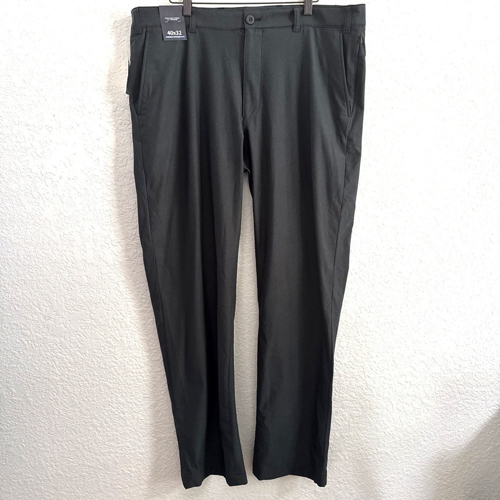 Roundtree & Yorke Andrew Straight Fit Performance Mens 40x32 Green Hthr 5 Pocket